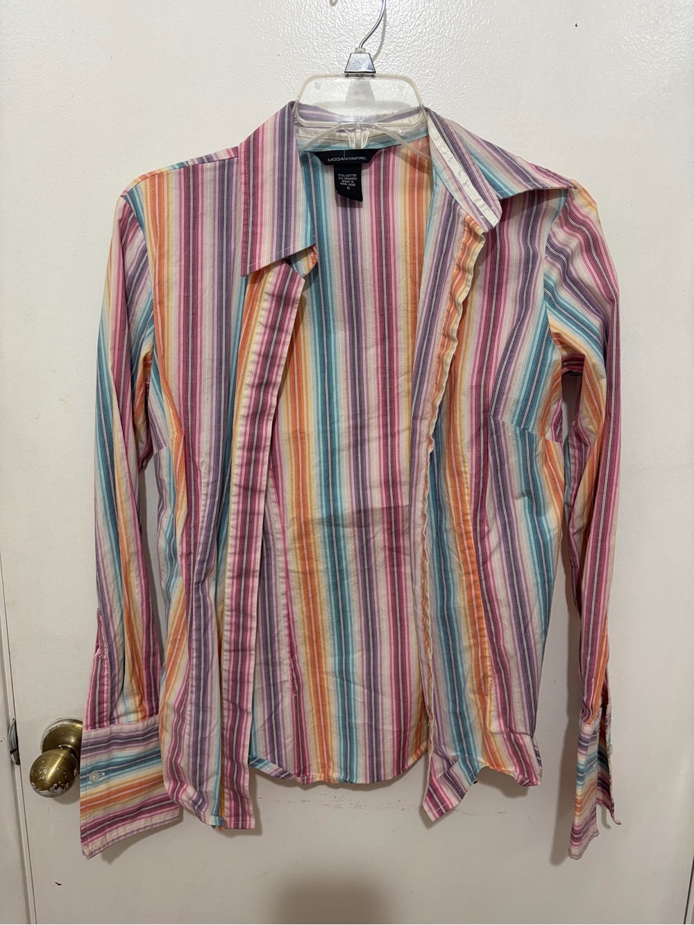Striped Multicolor Button-Up Shirt - Vibrant Pastel Stripes